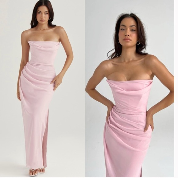 NWT HOUSE OF CB 'Adrienne' Pink Quartz Strapless Gown - Picture 2 of 6
